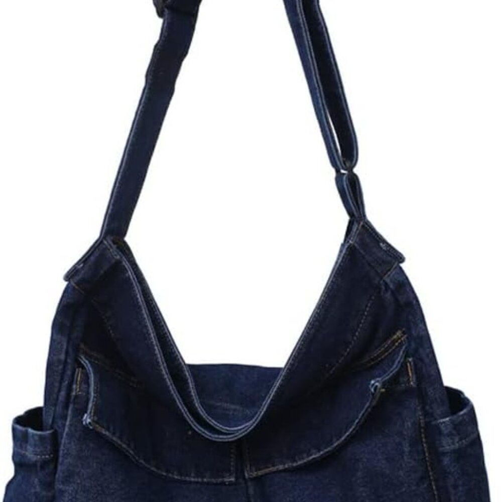 Denim Shoulder Bag Casual Style Lightweight Retro Travel Shopper Crossbody Handb